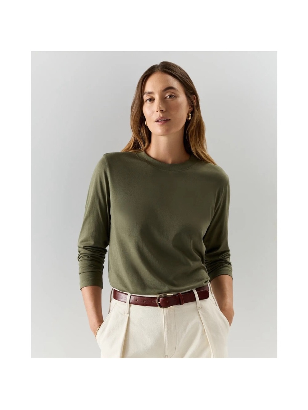 Quince Cotton Modal Relaxed Long Sleeve Tee Dark Olive Medium